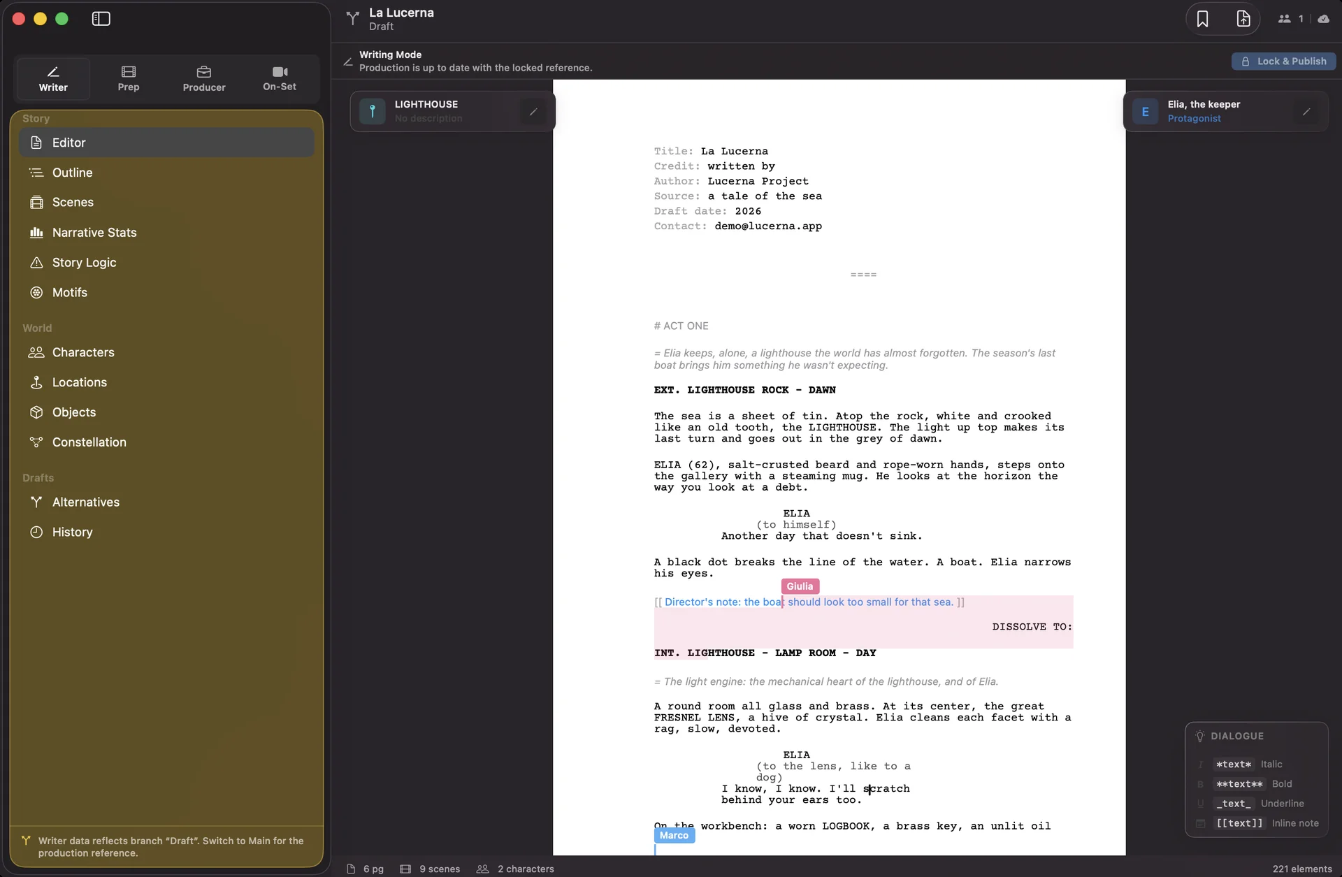 Two named cursors on the same page, one of them leaving an inline note